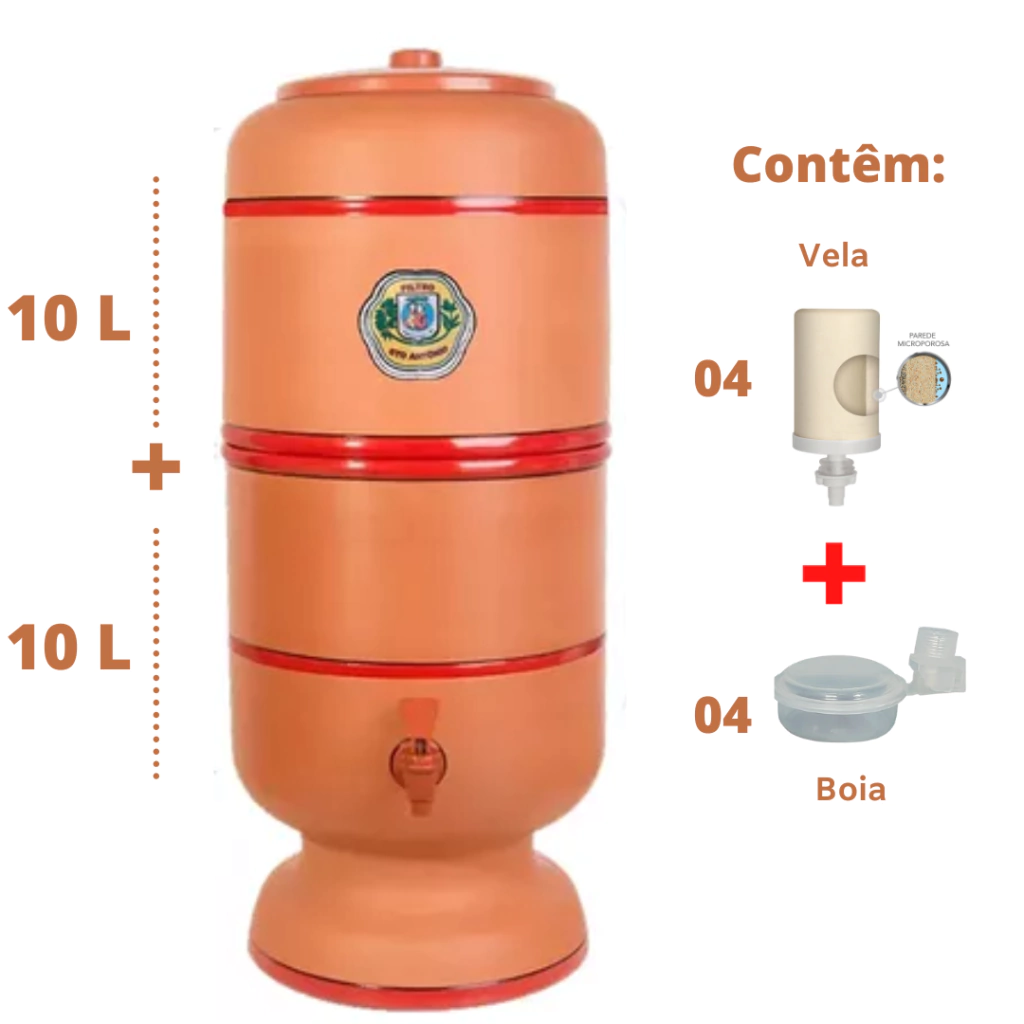 Filtro de Barro Santo Antônio - 10 litros - 4 velas