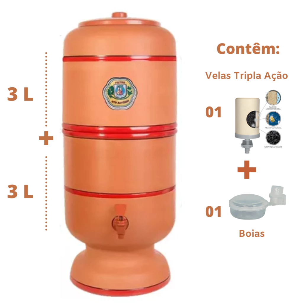 Filtro de Barro Santo Antônio - 3 litros + 1 vela Tripla Ação